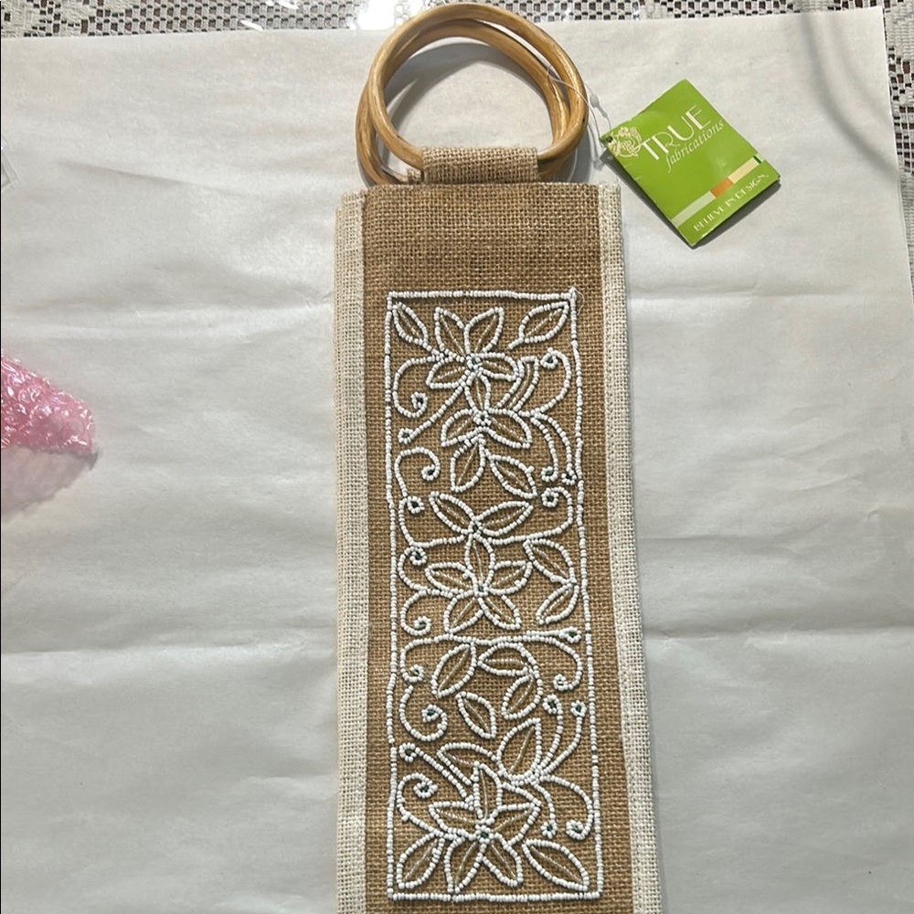 Natural Wine Bag with Bamboo Handles